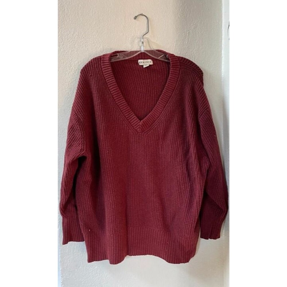 Ava & Viv Burgundy V Neck Sweater